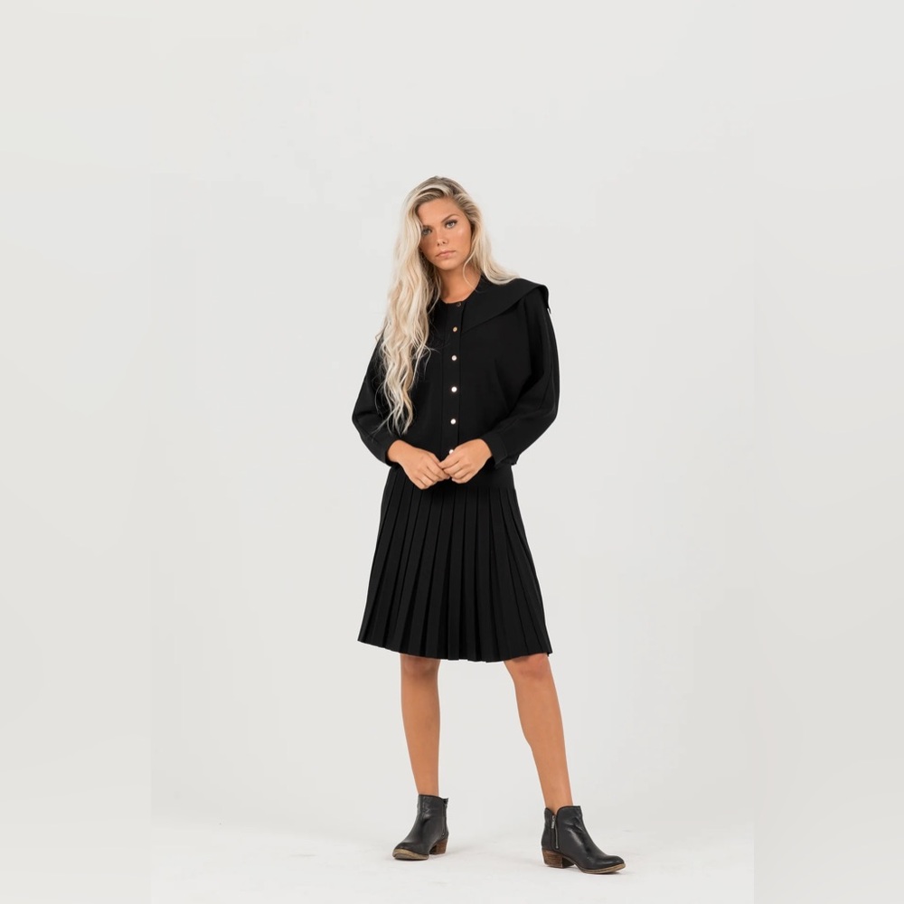 Aleeza Paris Black Charlotte Box Pleat 27" Skirt Size Medium